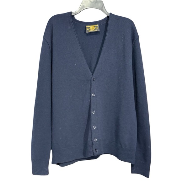Vintage Cobra Cardigan 70s Navy Blue Grunge Kurt Cobain Sweater- Mens Large‎